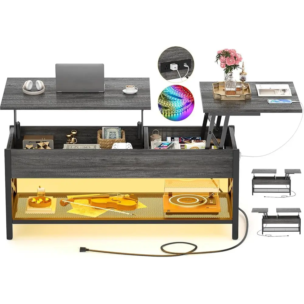Coee Table, Lit Top Coee Table with Storage, LED Light & Power Outlet and Hidden Comparent, Retro Center Table or Living Room, X
Coee Table, Lit Top Coee Table with Storage, LED Light & Power Outlet and Hidden Comparent, Retro Center Table or Living Room, X