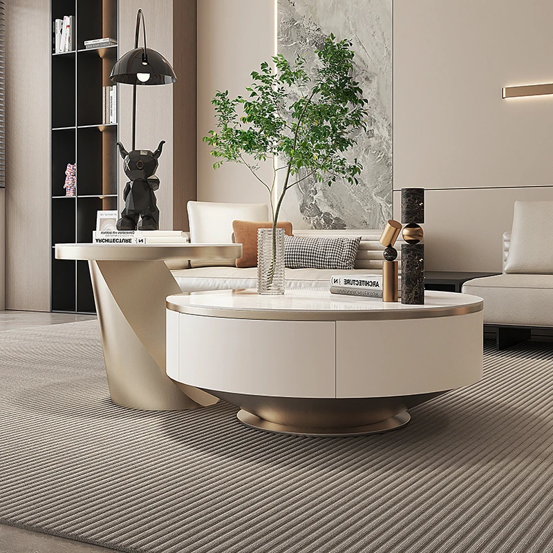 Coffee table living room light luxury high-end round rock slab tea table modern
Coffee table living room light luxury high-end round rock slab tea table modern