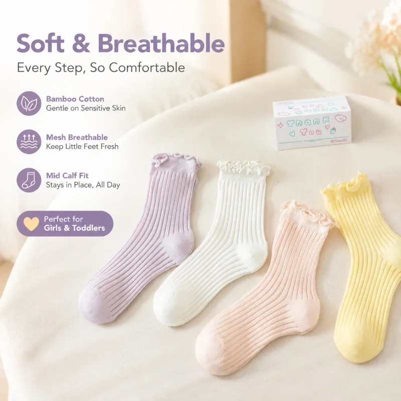 Korean Style Girls Socks Breathable Mesh Mid-Calf Seamless Cotton Hosiery for Little Girls Ruffle Trim Thin Transparent
Korean Style Girls Socks Breathable Mesh Mid-Calf Seamless Cotton Hosiery for Little Girls Ruffle Trim Thin Transparent