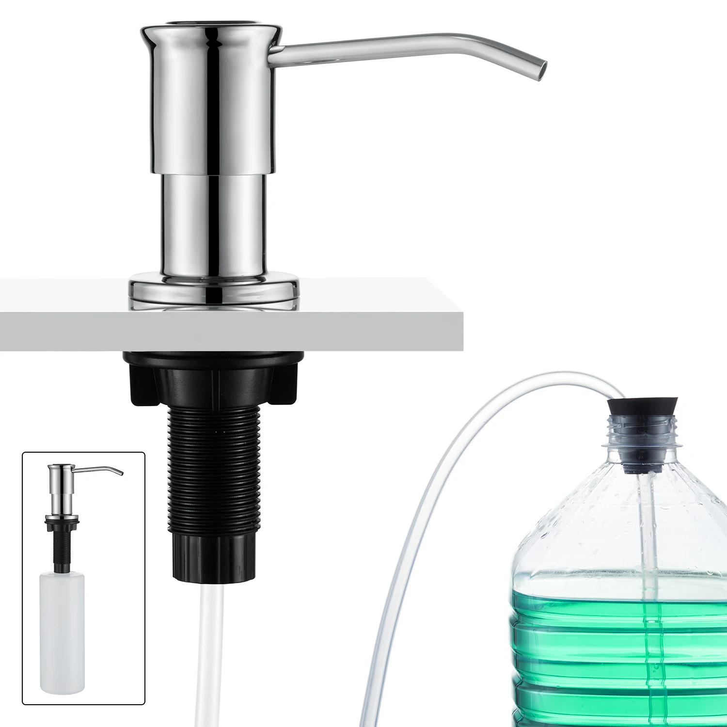 Chrome Finished Kitchen Dish Soap Dispenser Built In Counter Top Dispenser Deck Mounted Square Pump
Chrome Finished Kitchen Dish Soap Dispenser Built In Counter Top Dispenser Deck Mounted Square Pump