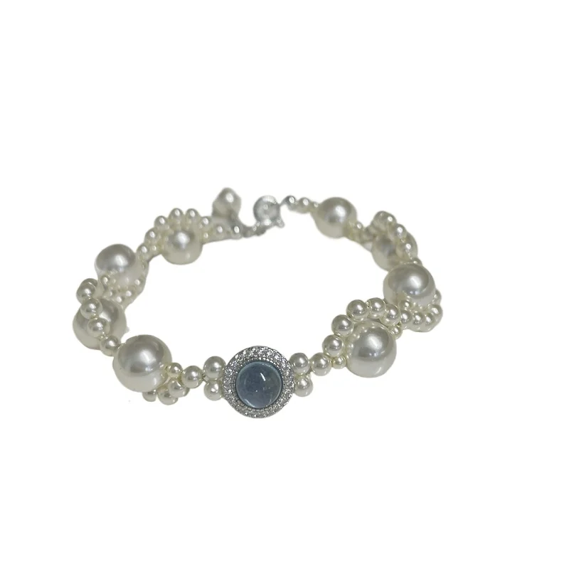 Natural Aquamarine handwoven bracelet pearl bracelet high-end light luxury French retro
Natural Aquamarine handwoven bracelet pearl bracelet high-end light luxury French retro