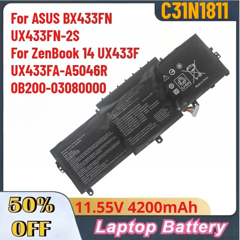 11.55V 4200mAh C31N1811 Laptop Battery For ASUS BX433FN UX433FN-2S For ZenBook 14 UX433F UX433FA-A5046R 0B200-03080000
11.55V 4200mAh C31N1811 Laptop Battery For ASUS BX433FN UX433FN-2S For ZenBook 14 UX433F UX433FA-A5046R 0B200-03080000