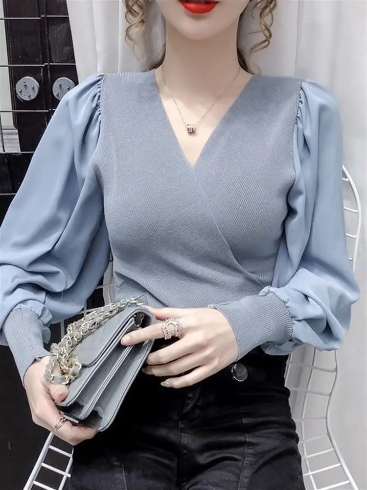 Design Sensation Knitted Top Autumn New Style Korean Version Unique Splicing Chiffon Sleeve Special Slim Fit Base Shirt
Design Sensation Knitted Top Autumn New Style Korean Version Unique Splicing Chiffon Sleeve Special Slim Fit Base Shirt