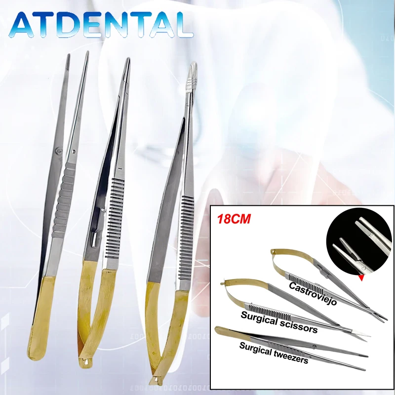 1/3Pcs Dental Castroviejo Needle Holder 18cm Curved Scissors Tissue Plier Kit Microbiology Lab Stainless Steel Autoclavable Tool
1/3Pcs Dental Castroviejo Needle Holder 18cm Curved Scissors Tissue Plier Kit Microbiology Lab Stainless Steel Autoclavable Tool