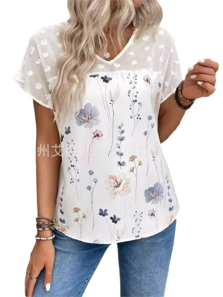 2024 T-shirts Spring Women's New Floral Printed Short Sleeve Tops Lace V-neck Pullover Tees Slim Casual Elegant Female's Shirts
2024 T-shirts Spring Women's New Floral Printed Short Sleeve Tops Lace V-neck Pullover Tees Slim Casual Elegant Female's Shirts