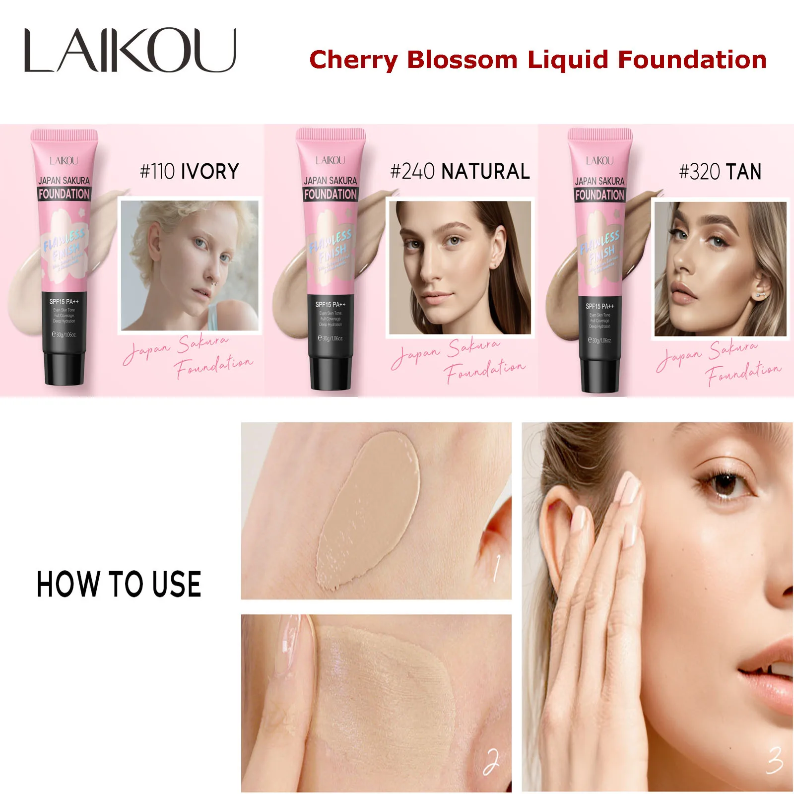 LAIKOU Cherry Blossom Liquid Foundation 30g 3 Colors Optional Foundation Concealer
LAIKOU Cherry Blossom Liquid Foundation 30g 3 Colors Optional Foundation Concealer