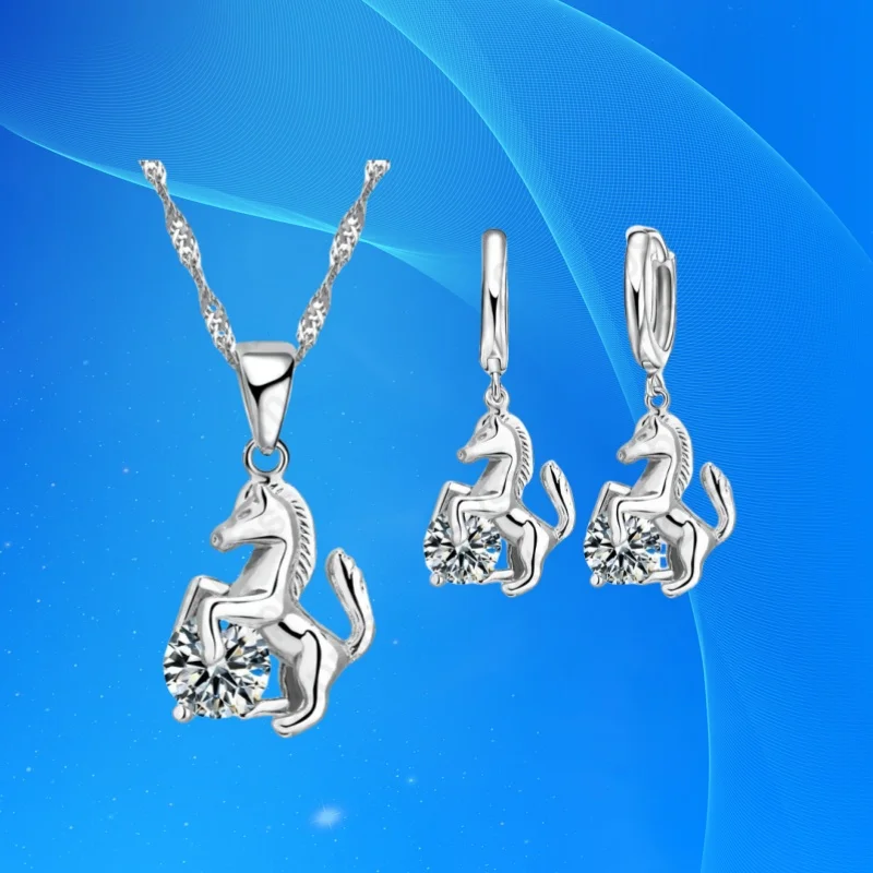 Creative 925 Sterling Silver Horse Design Cubic Zircon Pendant Necklace Earrings Set For Women Wedding Party Trendy Jewelry Gift
Creative 925 Sterling Silver Horse Design Cubic Zircon Pendant Necklace Earrings Set For Women Wedding Party Trendy Jewelry Gift