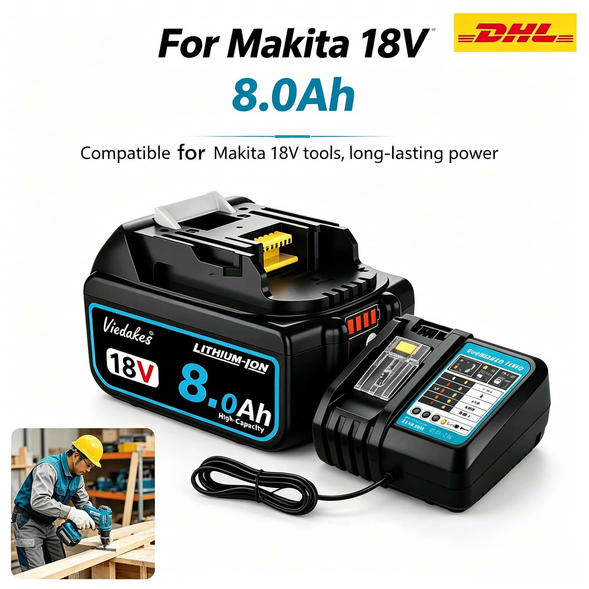 Premium 18V Li-ion Battery For Makita, VIEDAKES 8Ah 10Ah 12Ah High Capacity Pack Fits BL1815 BL1830B BL1840 BL1850 BL1860B
Premium 18V Li-ion Battery For Makita, VIEDAKES 8Ah 10Ah 12Ah High Capacity Pack Fits BL1815 BL1830B BL1840 BL1850 BL1860B