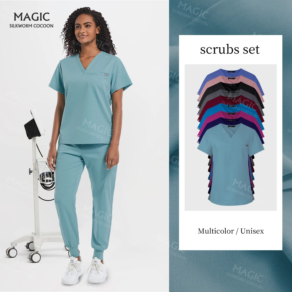 Multicolor Jogger Suits Doctor Nursing Uniforms Short Sleeve V-neck Tops and Pants Set Nurse Scrubs Set Medical Clinical Clothes
Multicolor Jogger Suits Doctor Nursing Uniforms Short Sleeve V-neck Tops and Pants Set Nurse Scrubs Set Medical Clinical Clothes