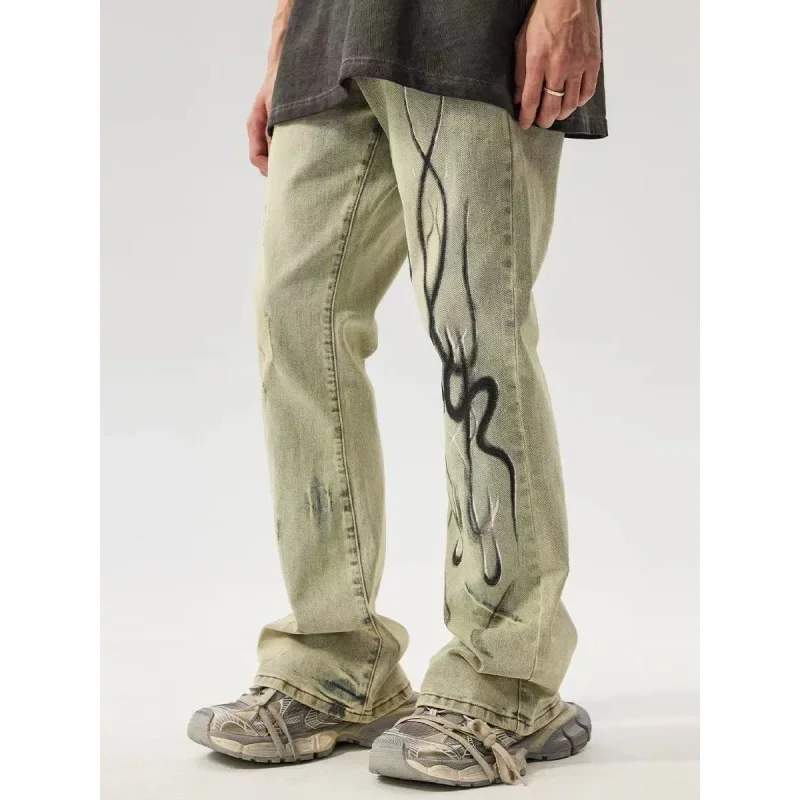 Four Seasons Men's American Vintage High Street Yellow Mud Color Jeans Pants Flame Printed Casual Bootcut Denim Trousers Male
Four Seasons Men's American Vintage High Street Yellow Mud Color Jeans Pants Flame Printed Casual Bootcut Denim Trousers Male