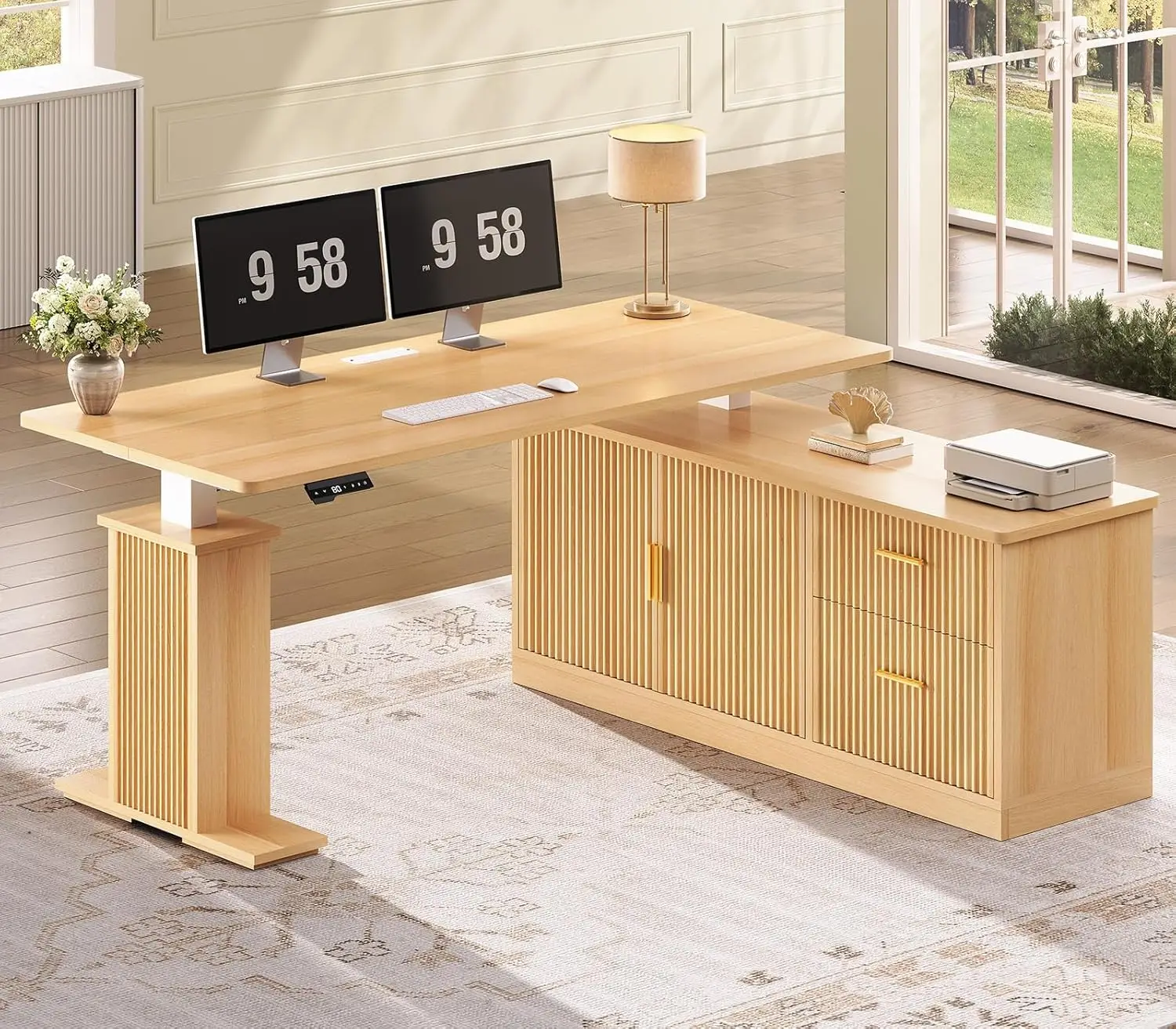 L Shaped Electric Standing Desk, 55 inch Height Adjustable Office Executive Desk with Storage Drawers, Fluted Sit Stand Corner C
L Shaped Electric Standing Desk, 55 inch Height Adjustable Office Executive Desk with Storage Drawers, Fluted Sit Stand Corner C