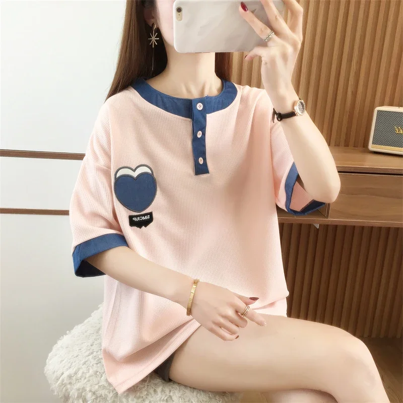 harajuku summer waffle Women t shirt fashion korean Style Love embroidery T-shirts loose Short Sleeve Round Neck black y2k Tops
harajuku summer waffle Women t shirt fashion korean Style Love embroidery T-shirts loose Short Sleeve Round Neck black y2k Tops