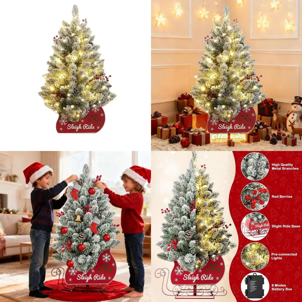 3-Foot Pre-Lit Artificial Christmas Tree with 78 Lights, Bobsleigh Base, 8 Modes for Tabletop Holiday Decor
3-Foot Pre-Lit Artificial Christmas Tree with 78 Lights, Bobsleigh Base, 8 Modes for Tabletop Holiday Decor