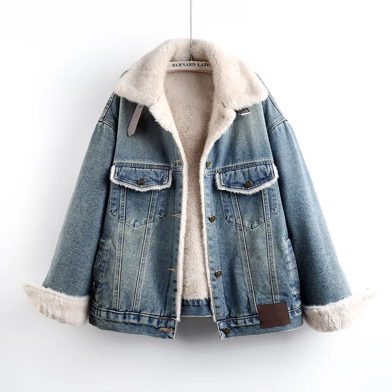 Зимняя толстая джинсовая куртка с меховой подкладкой из овечьей шерсти, женская винтажная однотонная повседневная ковбойская верхняя одежда, свободные короткие джинсовые куртки, женские
Зимняя толстая джинсовая куртка с меховой подкладкой из овечьей шерсти, женская винтажная однотонная повседневная ковбойская верхняя одежда, свободные короткие джинсовые куртки, женские