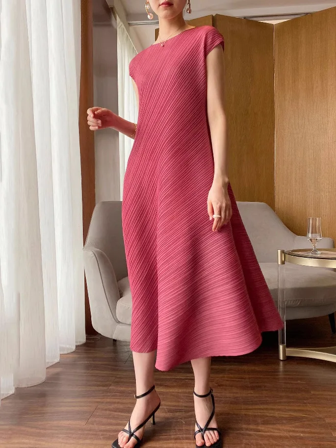 Elegant Pleated Midi Dress Lightweight Loose Summer Fashionable Mommy Dress Tagkita Brand Polyester Fabric Short Sleeve
Elegant Pleated Midi Dress Lightweight Loose Summer Fashionable Mommy Dress Tagkita Brand Polyester Fabric Short Sleeve