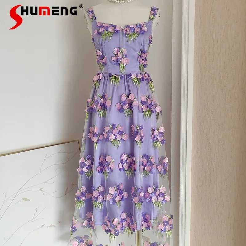 French Style Vestido Design Mesh Three-Dimensional Flower Cut Embroidered Waist Slim Strap Tuxedo Dress Summer Sling Dress Women
French Style Vestido Design Mesh Three-Dimensional Flower Cut Embroidered Waist Slim Strap Tuxedo Dress Summer Sling Dress Women