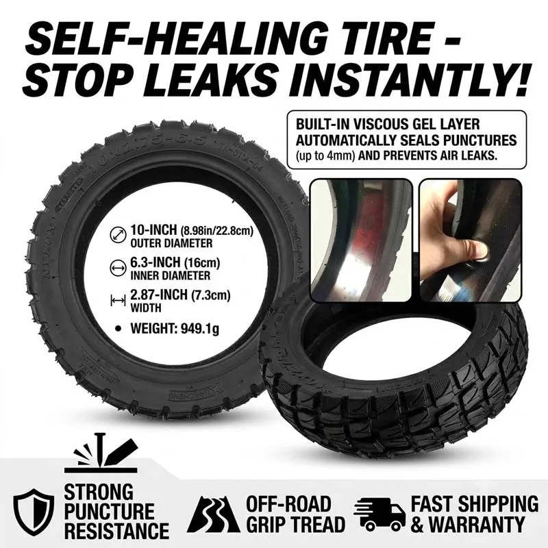 10x2.75-6.5 Off-Road Tubeless Tire Self-repair Rubber Wheel for Hover-1 Alpha Hiboy Titan PRO Gotrax G4 Scooter Replacement
10x2.75-6.5 Off-Road Tubeless Tire Self-repair Rubber Wheel for Hover-1 Alpha Hiboy Titan PRO Gotrax G4 Scooter Replacement