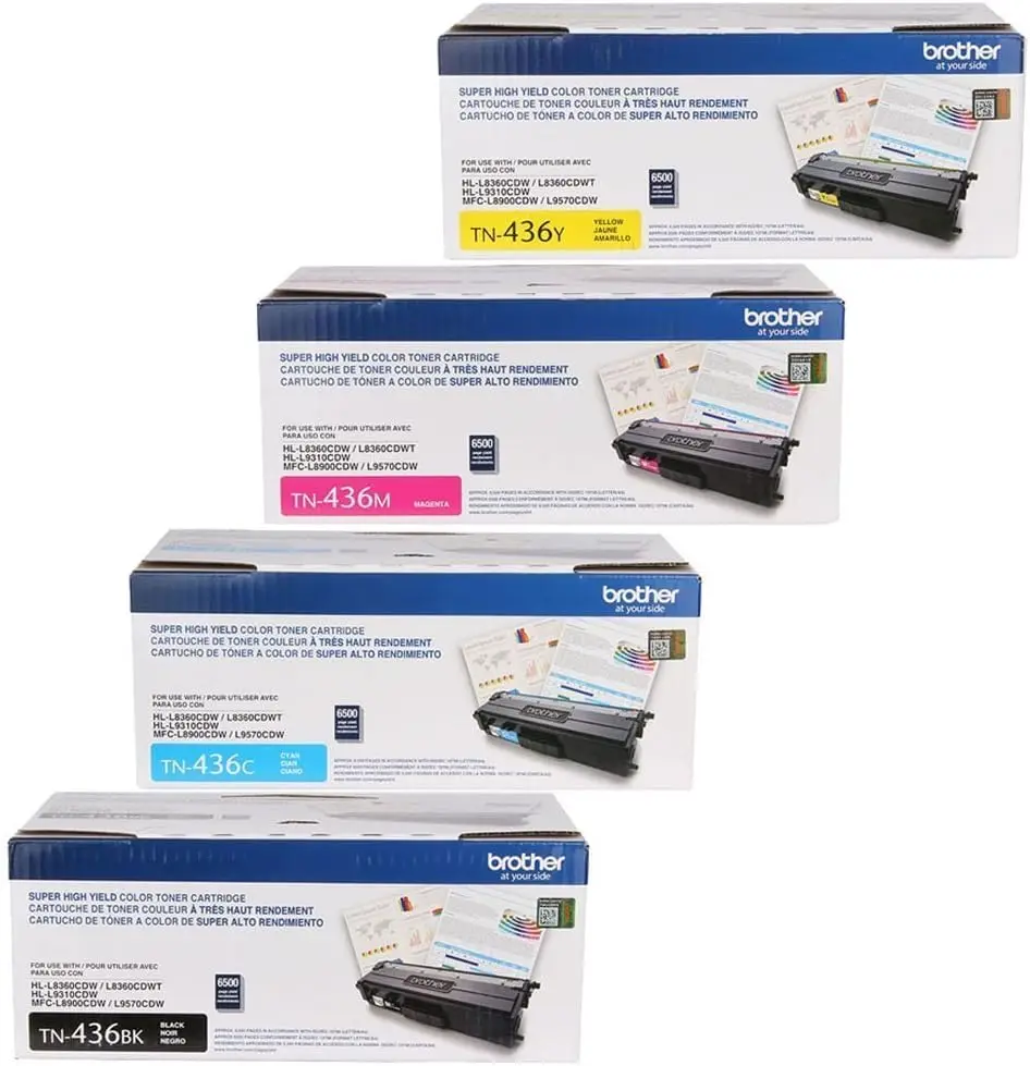 TN436C, TN436Y, TN436M 4-Color Super High Yield Toner Cartridge Set Brother TN436BK,
TN436C, TN436Y, TN436M 4-Color Super High Yield Toner Cartridge Set Brother TN436BK,