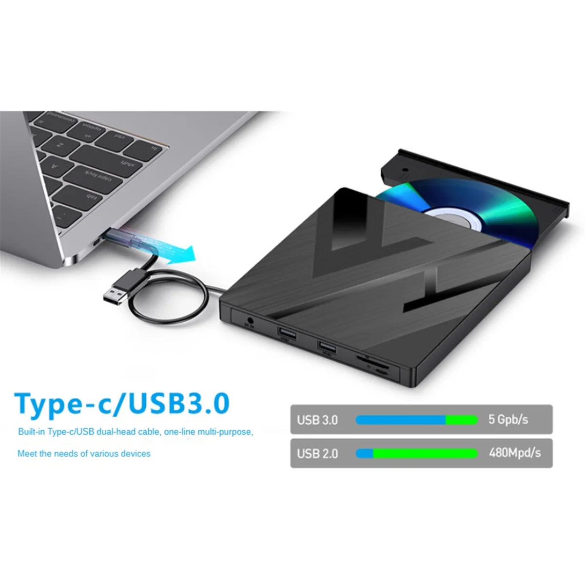 ATP-5 в 1, внешний привод для компакт-дисков/DVD, USB 3.0 типа C, CD/DVD +/ RW, записывающий плеер со слотами для карт SD/TF для портативных ПК
ATP-5 в 1, внешний привод для компакт-дисков/DVD, USB 3.0 типа C, CD/DVD +/ RW, записывающий плеер со слотами для карт SD/TF для портативных ПК