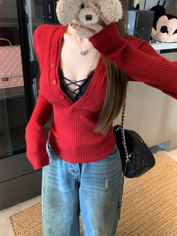 Elegant V-Neck Knitwear Women's Long Sleeve Inner Wear Two-Way Beautiful Slimming Top Set Ladylike Commute Pure Color
Elegant V-Neck Knitwear Women's Long Sleeve Inner Wear Two-Way Beautiful Slimming Top Set Ladylike Commute Pure Color