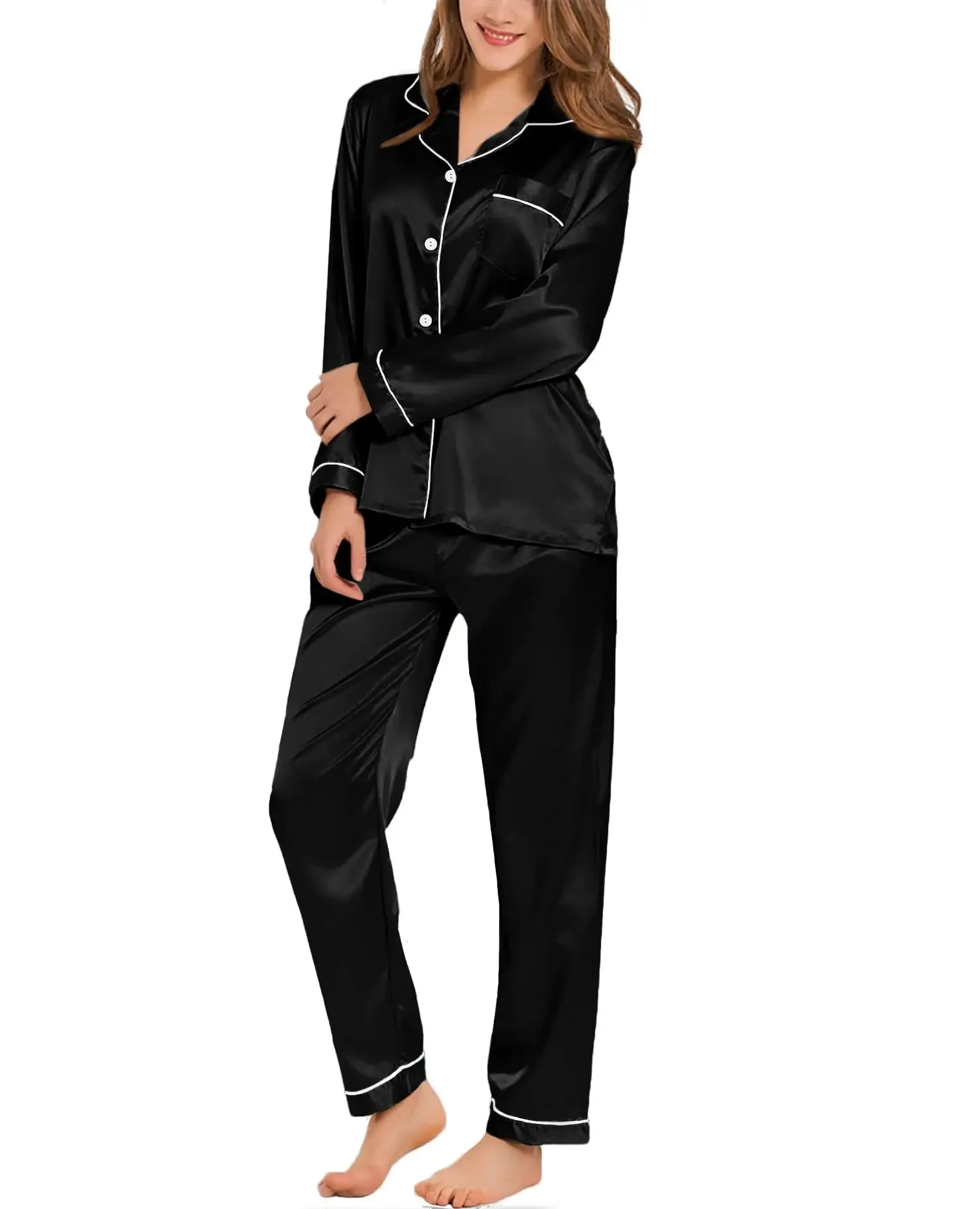 Two-piece Sleepwear Pj Button-Down Long Womens Set Pajamas Full Satin Silk Sleeve Loungewear
Two-piece Sleepwear Pj Button-Down Long Womens Set Pajamas Full Satin Silk Sleeve Loungewear