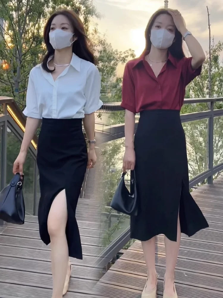 Fashionable Short Sleeve Shirt And Skirt Set Women's Bodycon Half-length Split Two-piece Summer Outfit Elegant Trendy Ensemble
Fashionable Short Sleeve Shirt And Skirt Set Women's Bodycon Half-length Split Two-piece Summer Outfit Elegant Trendy Ensemble