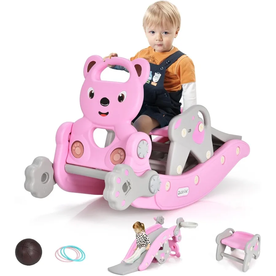 Игровой комплекс 5 в 1 для малышей: горка, качалка-лошадка, баскетбольное кольцо, игра в метание колец, стульчик и надувной баскетбольный мяч
Игровой комплекс 5 в 1 для малышей: горка, качалка-лошадка, баскетбольное кольцо, игра в метание колец, стульчик и надувной баскетбольный мяч