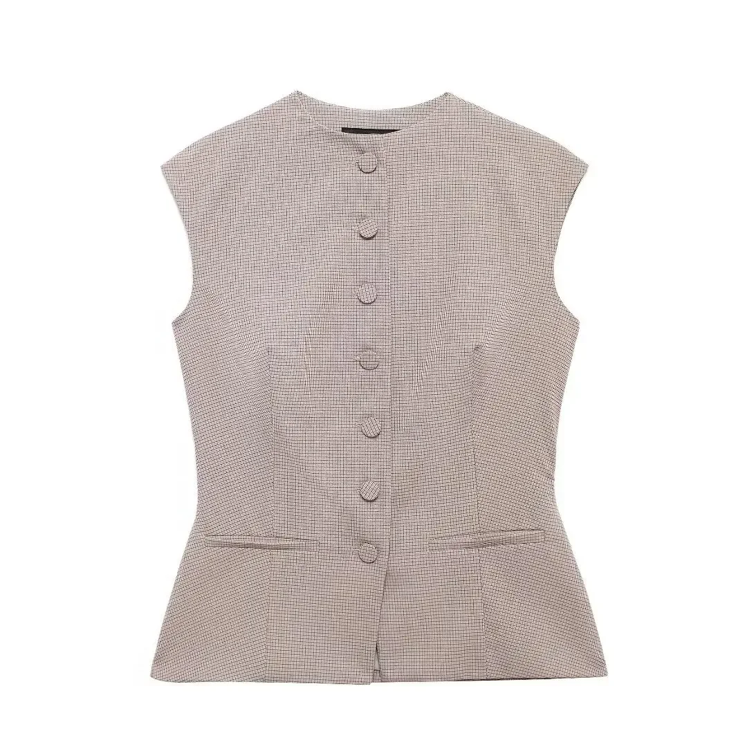 Women's new fashion pocket decoration casual slim fit single breasted checkered top retro short sleeved women's vest chic top
Women's new fashion pocket decoration casual slim fit single breasted checkered top retro short sleeved women's vest chic top