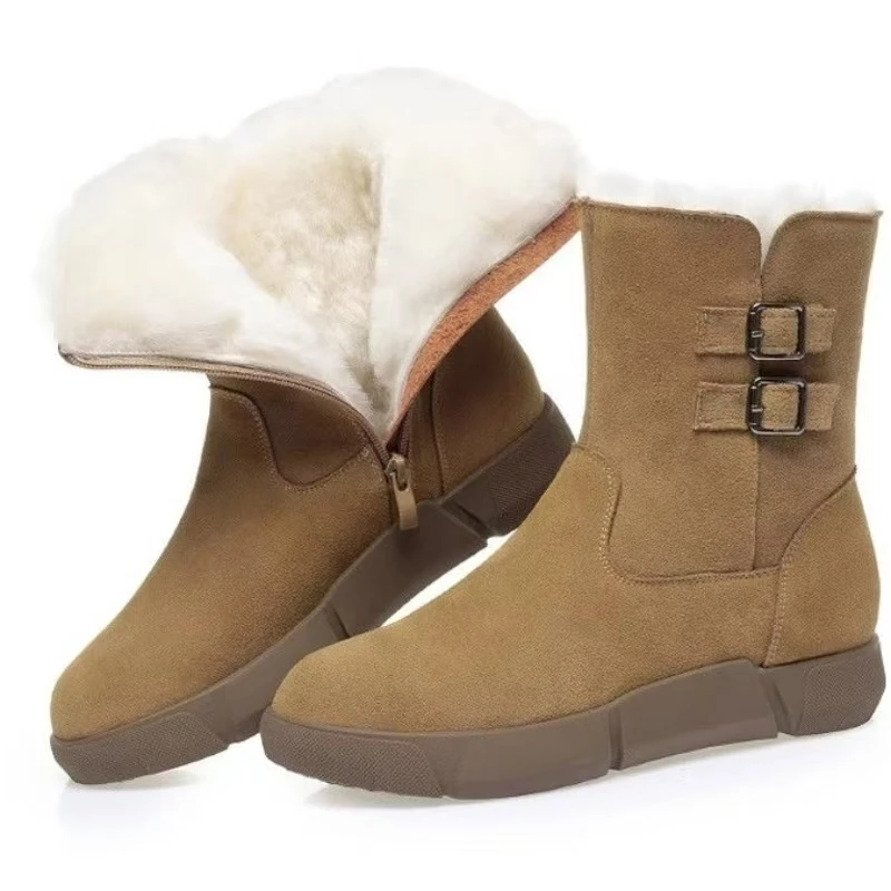 Женские зимние кожаные высокие зимние ботинки на плоской подошве, толстая подошва, нескользящие круглые носки, плюшевые утолщенные теплые хлопковые ботинки на молнии до щиколотки 
Женские зимние кожаные высокие зимние ботинки на плоской подошве, толстая подошва, нескользящие круглые носки, плюшевые утолщенные теплые хлопковые ботинки на молнии до щиколотки