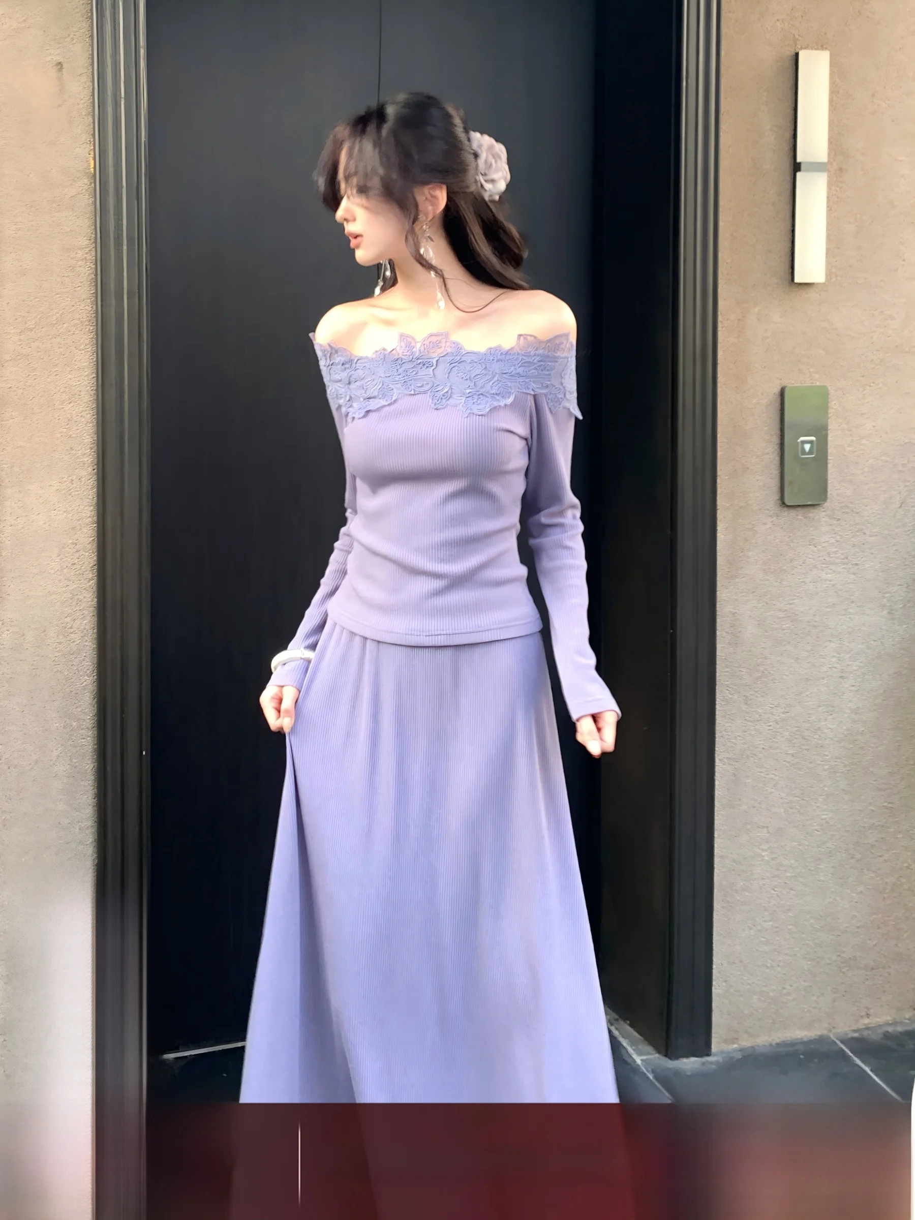 Syt Gentle Atmosphere Lace Trim One Shoulder Slimming Knitted Set Dress Women Long Sleeve High Waist Floral Pattern Elastic
Syt Gentle Atmosphere Lace Trim One Shoulder Slimming Knitted Set Dress Women Long Sleeve High Waist Floral Pattern Elastic