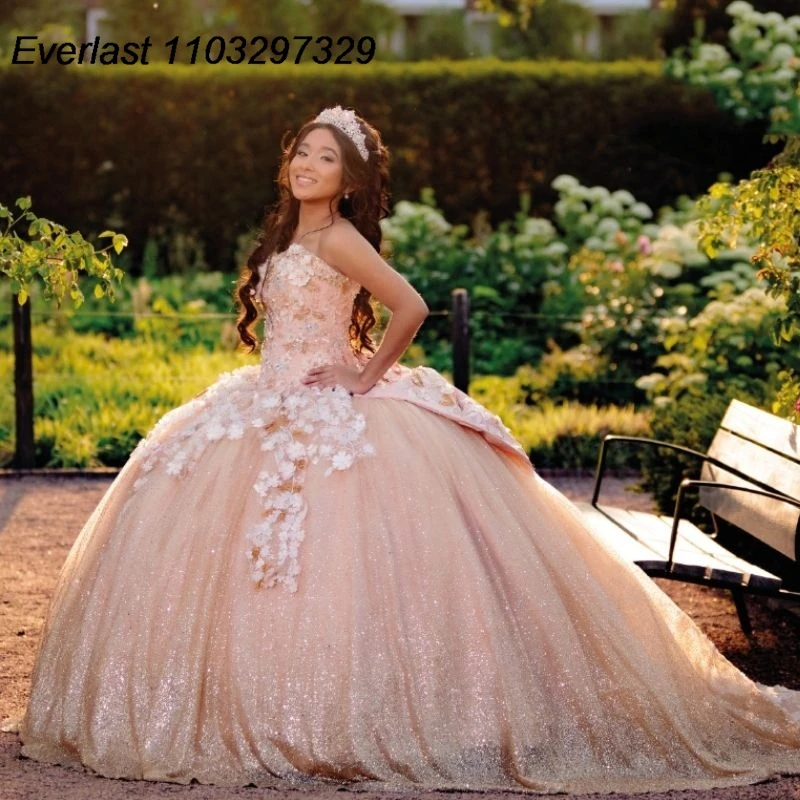 EVLAST Glitter Champagne Quinceanera Dress Ball Gown 3D Floral Applique Beading Bow Corset Sweet 16 Vestidos De 15 Anos TQD744
EVLAST Glitter Champagne Quinceanera Dress Ball Gown 3D Floral Applique Beading Bow Corset Sweet 16 Vestidos De 15 Anos TQD744