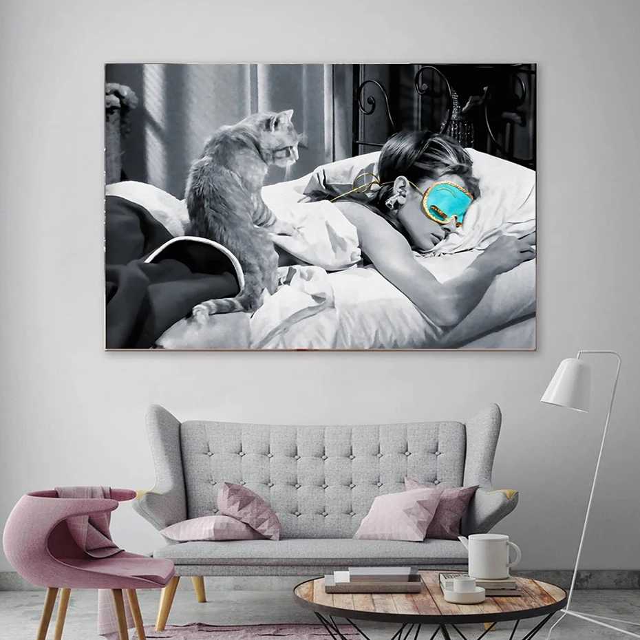 Modern Canvas Painting Home Decor, Wearing a Blindfold, Sleep Girl, Simple Style, Pet Cat, HD Black White Posters, Prints Room
Modern Canvas Painting Home Decor, Wearing a Blindfold, Sleep Girl, Simple Style, Pet Cat, HD Black White Posters, Prints Room