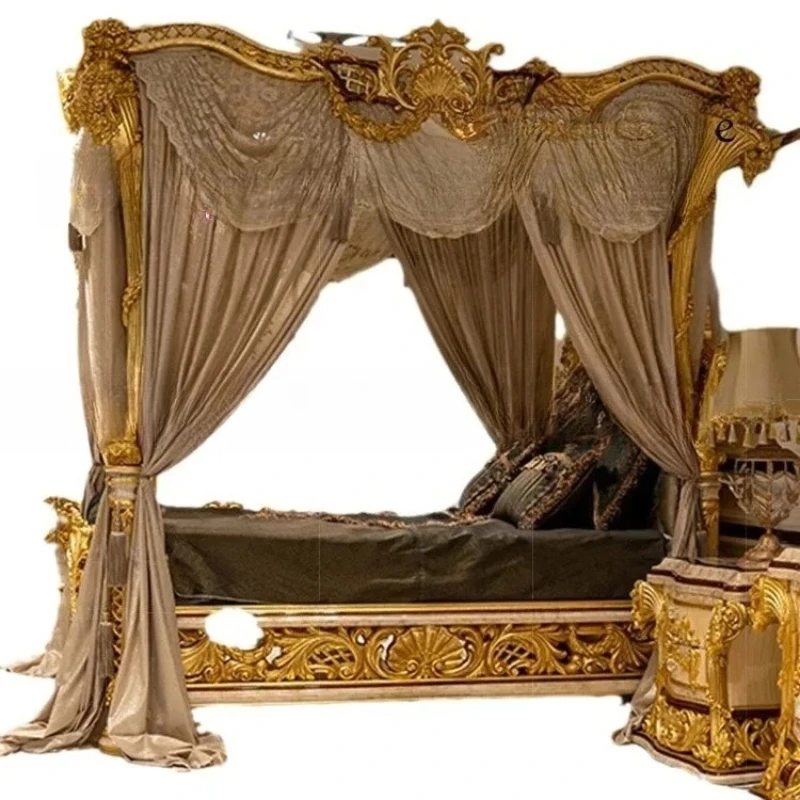 European court princess bed French bedroom wedding bed Italian solid wood carving gold foil shelf bed
European court princess bed French bedroom wedding bed Italian solid wood carving gold foil shelf bed