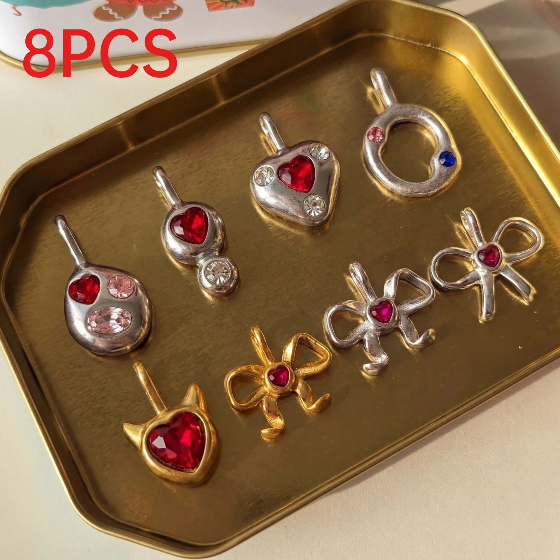 8Pcs New Stainless Steel Heart Pendants Zircon Bow Charms For DIY Handmade Bracelet Necklace Jewelry Accessories
8Pcs New Stainless Steel Heart Pendants Zircon Bow Charms For DIY Handmade Bracelet Necklace Jewelry Accessories
