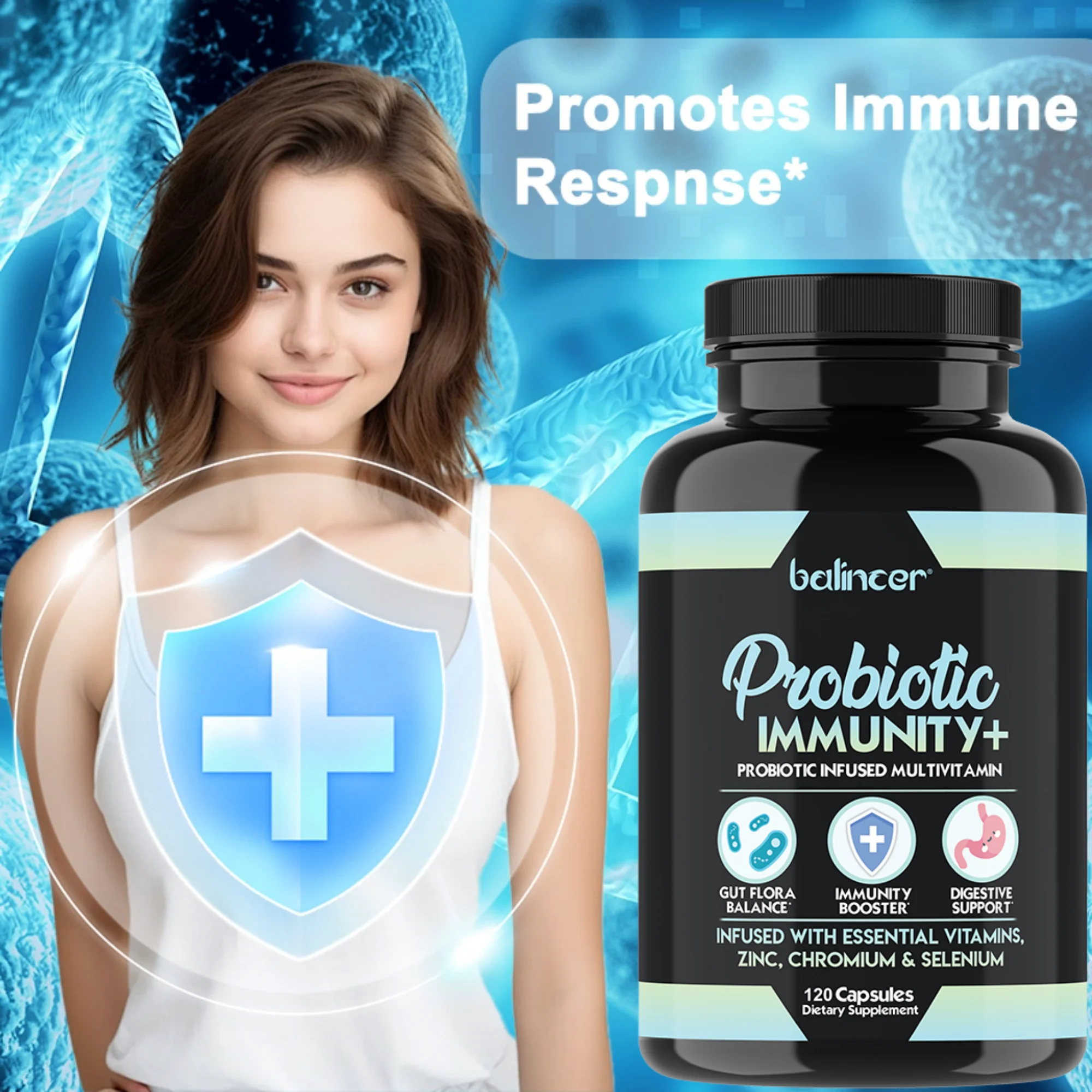 Multi-Vitamin Probiotic Capsules - Prebiotics, Zinc Chromium Selenium, Balances Gut Flora, Supports Digestive & Immune Wellness
Multi-Vitamin Probiotic Capsules - Prebiotics, Zinc Chromium Selenium, Balances Gut Flora, Supports Digestive & Immune Wellness