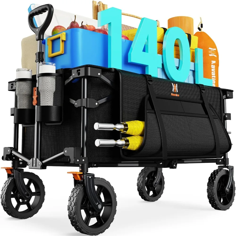140L Collapsible Foldable Wagon with Wheels, Large Capacity Foldding Wagon Cart with Side Pocket and Brakes, Grocery Wagon
140L Collapsible Foldable Wagon with Wheels, Large Capacity Foldding Wagon Cart with Side Pocket and Brakes, Grocery Wagon