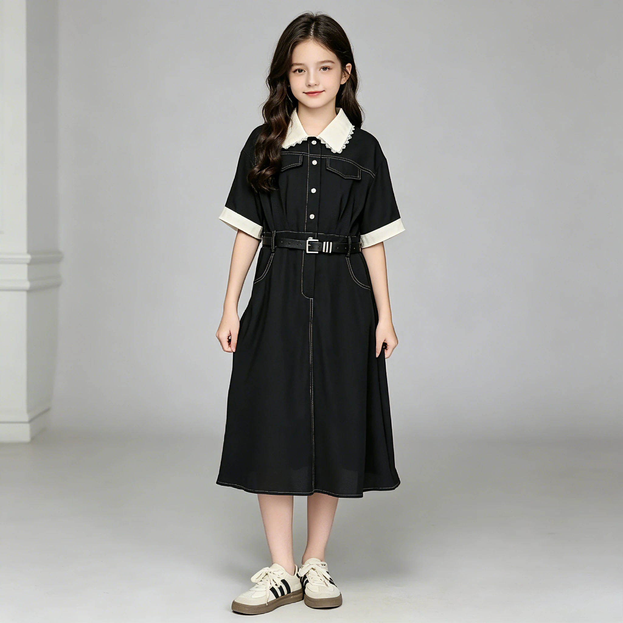 Girls Black Lace Collar Midi Dress with Belt Formal for Kids Birthday Party School Daily Holiday Performance Casual Outfit 10 Y
Girls Black Lace Collar Midi Dress with Belt Formal for Kids Birthday Party School Daily Holiday Performance Casual Outfit 10 Y