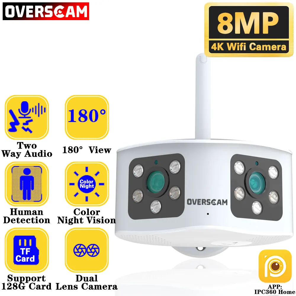 4K 8MP Dual Lens Panoramic WIFI Camera 180° Wide Viewing Angle AI Human Detection 4MP IPC360 Home Surveillance IP Camera
4K 8MP Dual Lens Panoramic WIFI Camera 180° Wide Viewing Angle AI Human Detection 4MP IPC360 Home Surveillance IP Camera