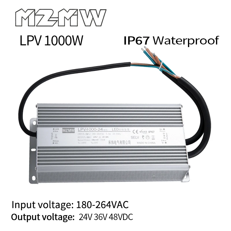 LPV Series IP67 Waterproof Switching Power Supply 180-264VAC AC To DC 1000W 24V 36V 48VDC Transformer LED Industrial Adapter
LPV Series IP67 Waterproof Switching Power Supply 180-264VAC AC To DC 1000W 24V 36V 48VDC Transformer LED Industrial Adapter