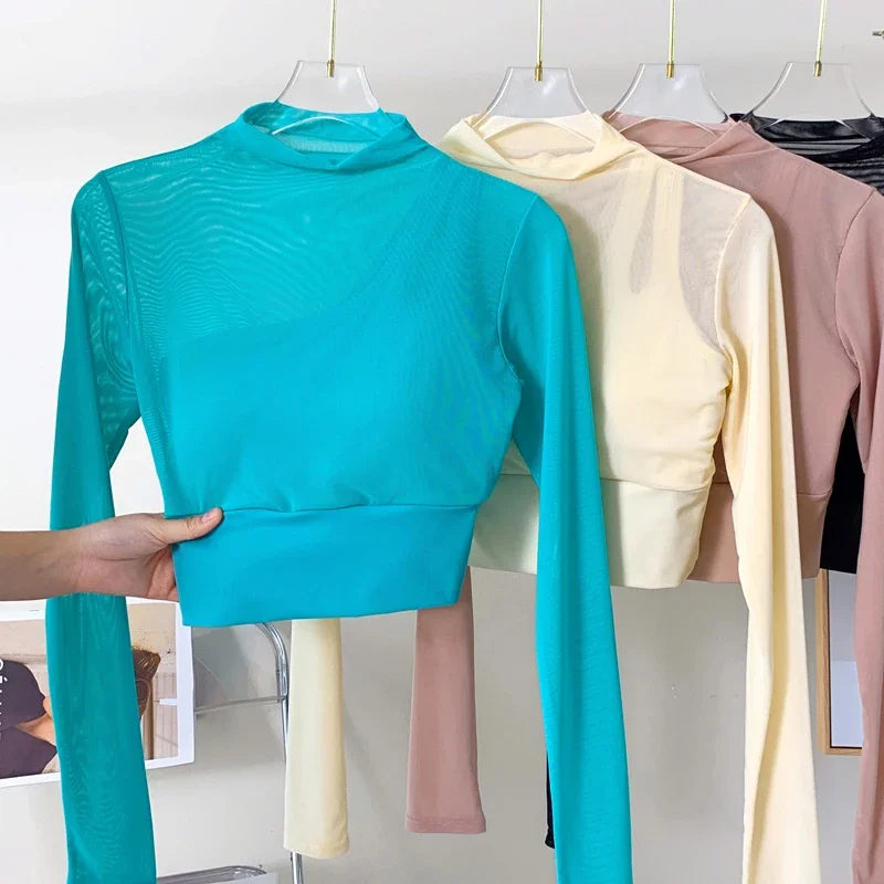 Sexy Mesh Long Sleeve Yoga Shirt With Inner Bra Women Running T-shirt Gym Sports Crop Top Breathable Fitness Clothes Female
Sexy Mesh Long Sleeve Yoga Shirt With Inner Bra Women Running T-shirt Gym Sports Crop Top Breathable Fitness Clothes Female