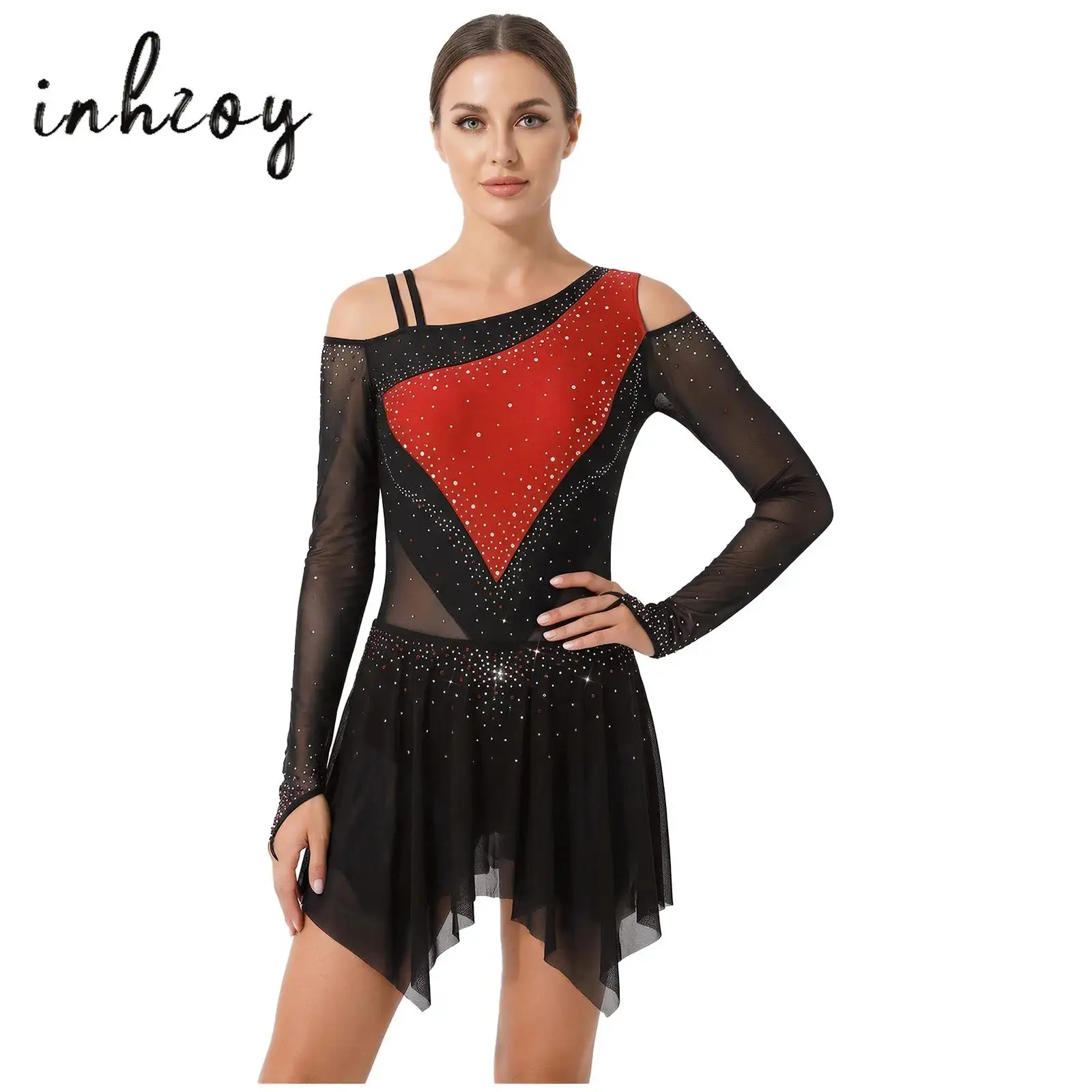 Women Figure Skating Dance Dress Asymmetrical Shoulder Long Sleeve Irregular Tiered Mesh Hem Leotard Dress Competition Dancewear
Women Figure Skating Dance Dress Asymmetrical Shoulder Long Sleeve Irregular Tiered Mesh Hem Leotard Dress Competition Dancewear
