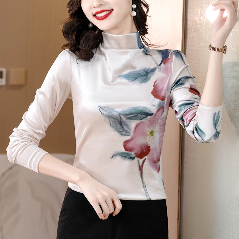 Autumn Winter Floral Printed Gold velvet top High high Collar Women Blouse Casual Long Sleeve Pullovers Shirt
Autumn Winter Floral Printed Gold velvet top High high Collar Women Blouse Casual Long Sleeve Pullovers Shirt