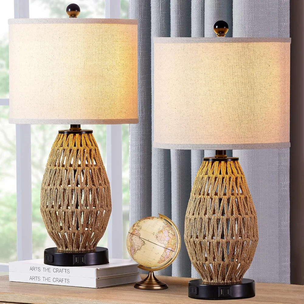 Touch Control Rattan Table Lamps, 3 Way Dimmable Bedside Lamps for Bedroom Set of 2 with 2 USB Ports and AC Outlet, Wicker Night
Touch Control Rattan Table Lamps, 3 Way Dimmable Bedside Lamps for Bedroom Set of 2 with 2 USB Ports and AC Outlet, Wicker Night