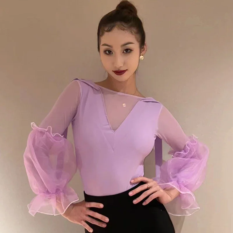 Fairy Purple Mesh Long Sleeves Ballroom Dance Tops Women Rumba Latin Dance Bodysuit Performance Clothes Practice Wear DNV19223
Fairy Purple Mesh Long Sleeves Ballroom Dance Tops Women Rumba Latin Dance Bodysuit Performance Clothes Practice Wear DNV19223