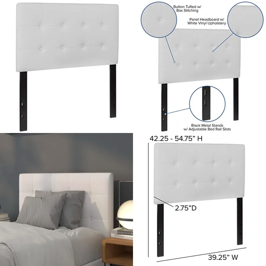Lennox Tufted Upholstered Twin Size Headboard in White Vinyl
Lennox Tufted Upholstered Twin Size Headboard in White Vinyl