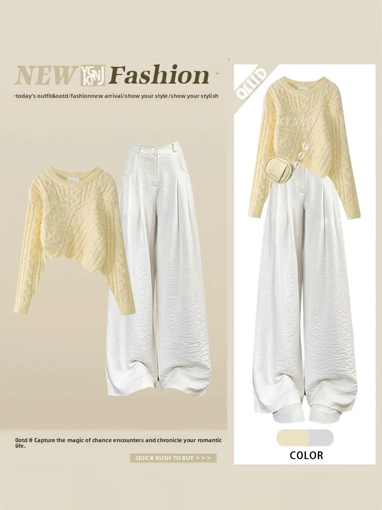 Sweet Knitwear Sweater Long Sve Straight Leg Wide Leg Pants Women's Autumn Faion Set Casual Sweet Sle Knitted Clothes
Sweet Knitwear Sweater Long Sve Straight Leg Wide Leg Pants Women's Autumn Faion Set Casual Sweet Sle Knitted Clothes