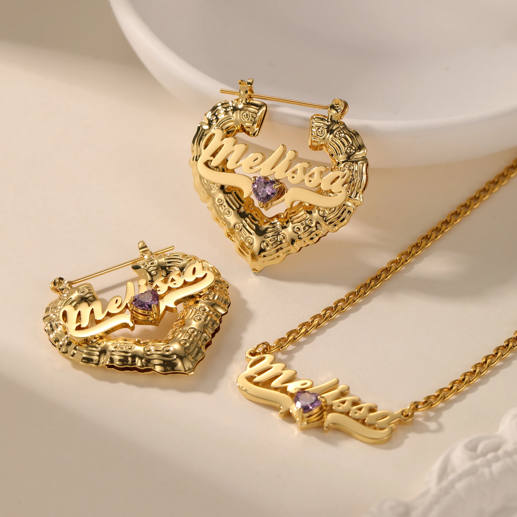 Custom Name Jewelry Sets Stainless Steel Heart Bamboo Earrings and Zircon Necklace with Letters Women Children's Gifts
Custom Name Jewelry Sets Stainless Steel Heart Bamboo Earrings and Zircon Necklace with Letters Women Children's Gifts
