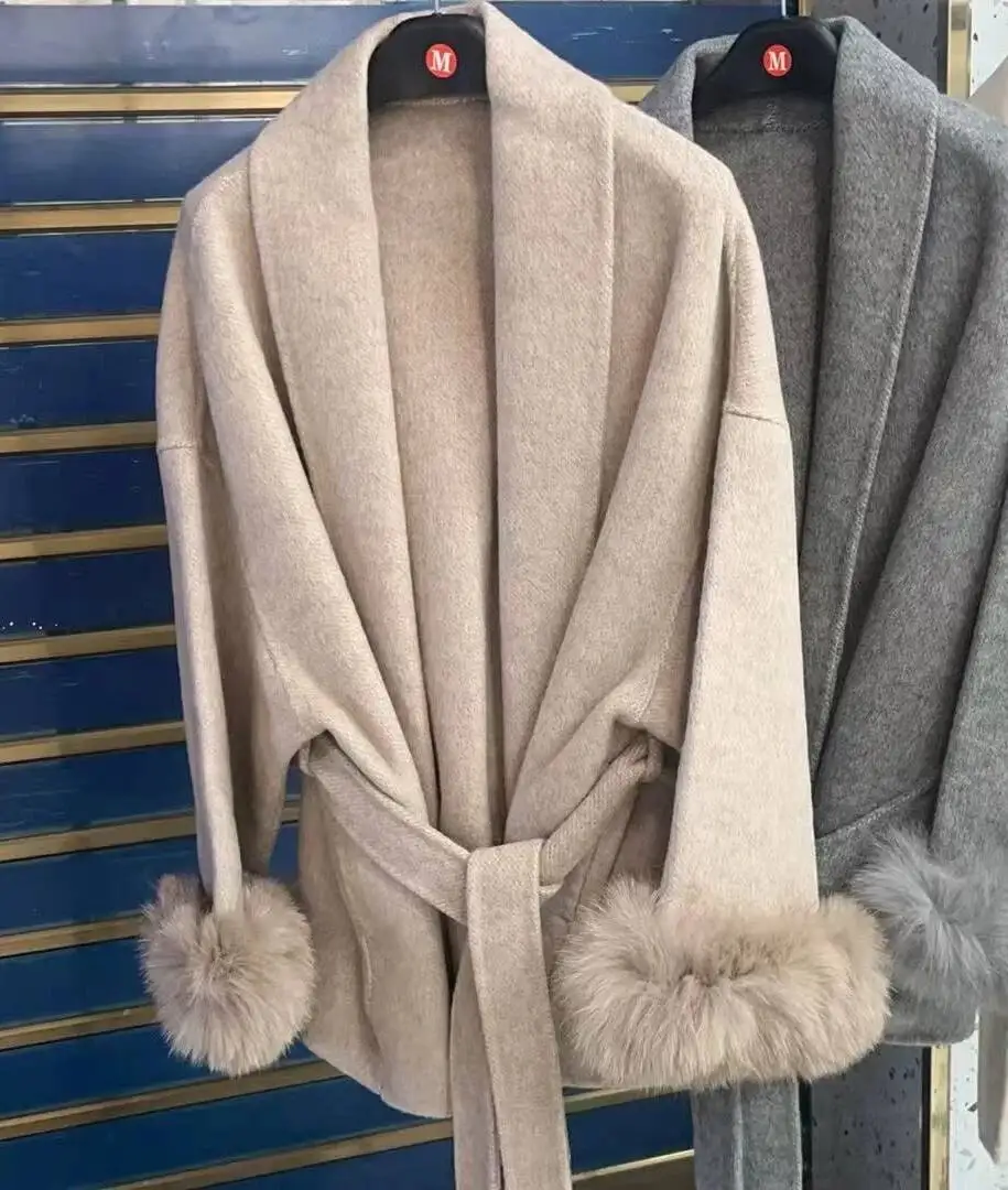 UCXQ Elegant OL Office Lady Overcoats Fur Patchwork Long Sleeve Woolen Coat Beautiful Women's Clothing Jacket Autumn 2025 Winter 58 S351925bccb2943a0bb062330888c3d197