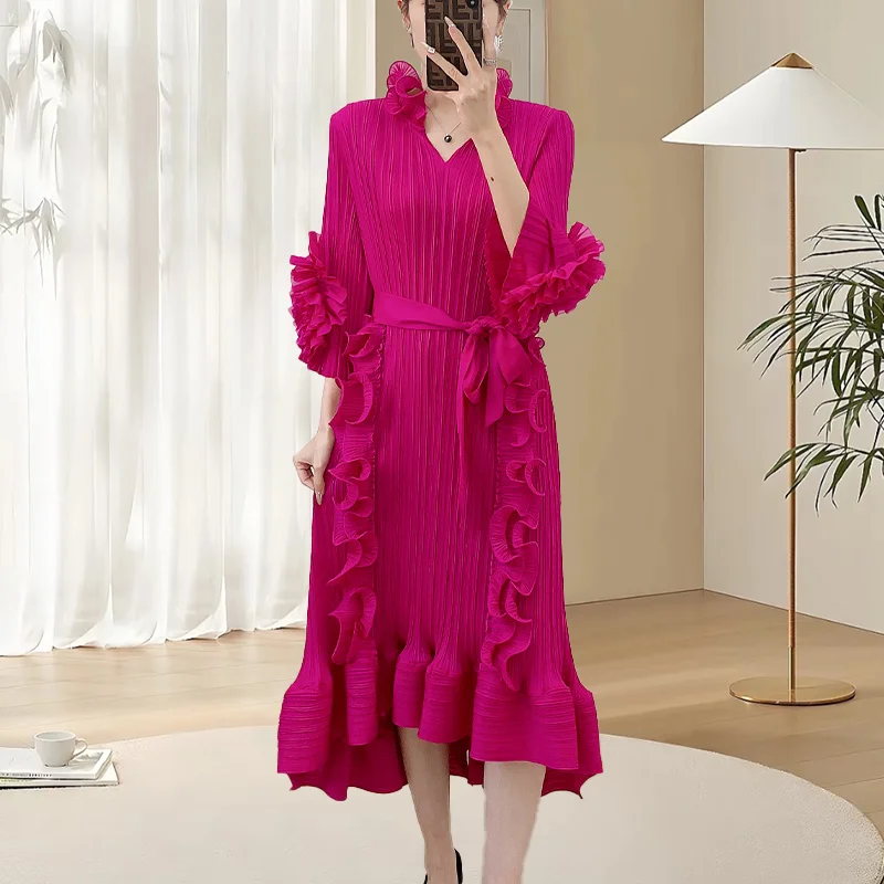 Miyake плиссированное длинное платье с деревянными краями ушей, оригинальное японское летнее тонкое платье 2025, модное женское свободное однотонное платье больших размеров
Miyake плиссированное длинное платье с деревянными краями ушей, оригинальное японское летнее тонкое платье 2025, модное женское свободное однотонное платье больших размеров