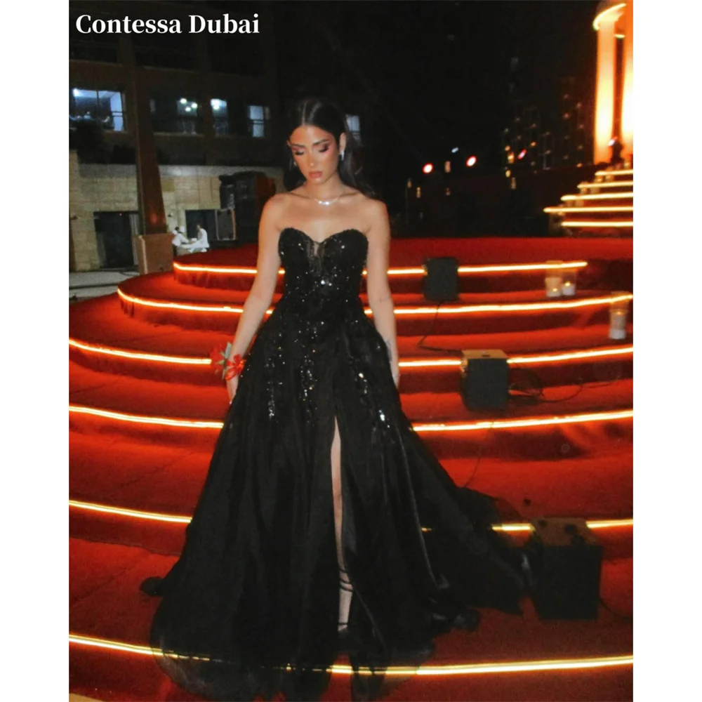 Contessa Custom Black Sweetheart Evening Dress Sequin High Slit Prom Dresses Tulle Vestidos De Noche Ball GownFormal Evening
Contessa Custom Black Sweetheart Evening Dress Sequin High Slit Prom Dresses Tulle Vestidos De Noche Ball GownFormal Evening